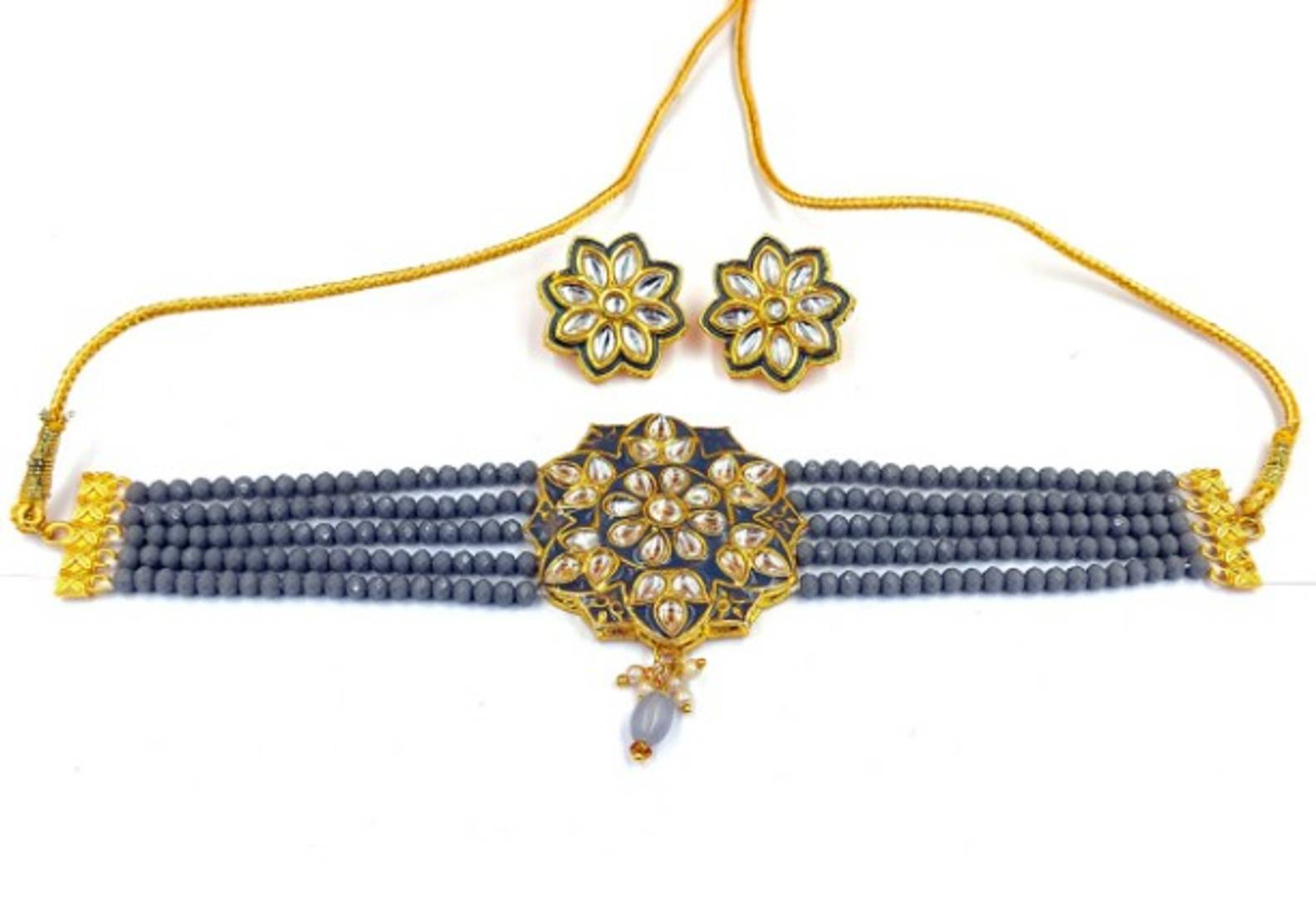 Trendy Women Brass Choker with Earing Set